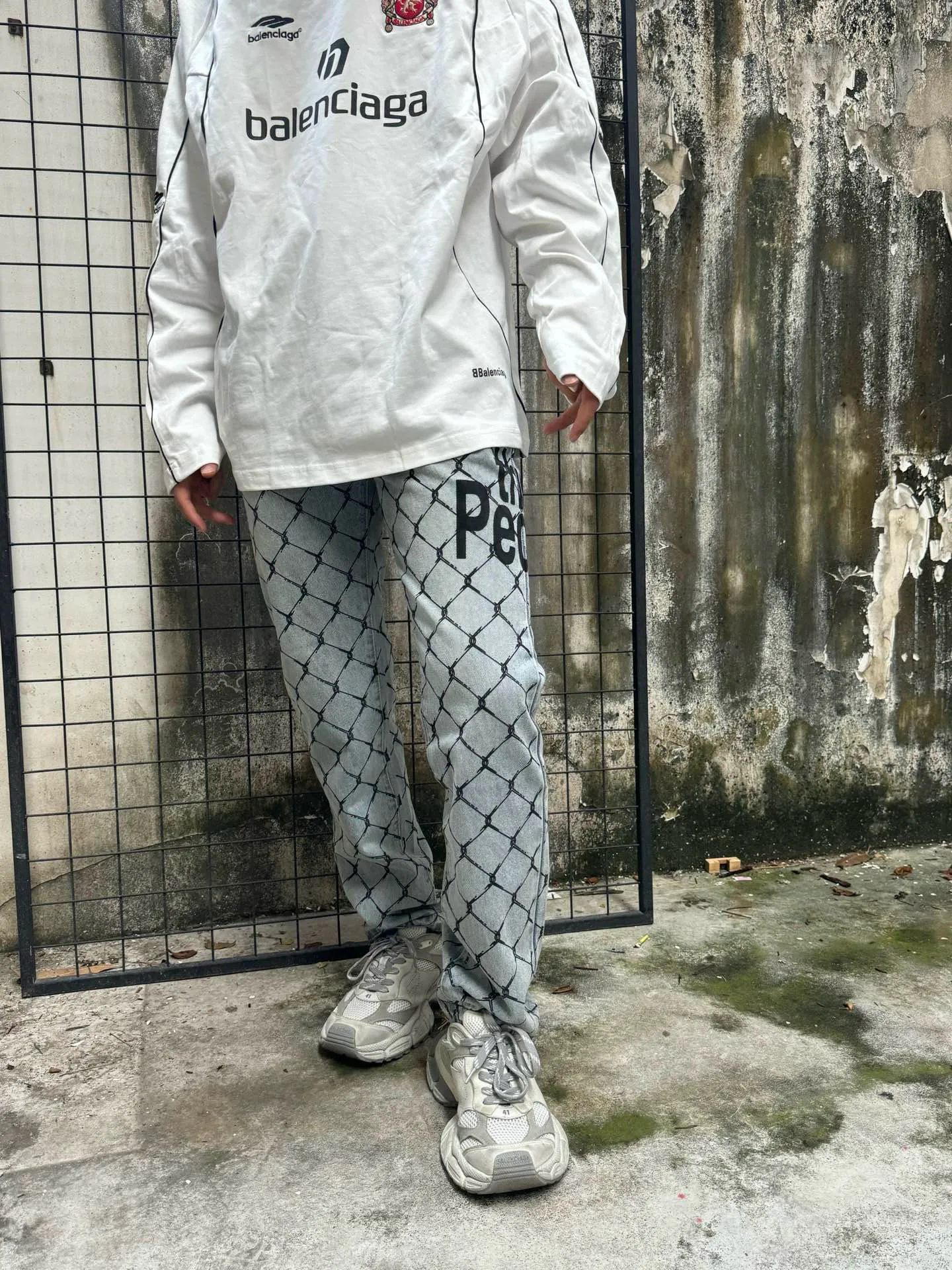 -Size upper body P240#G786 GALLERY DEPT. Steel mesh letter printed slim jeans jeans casual group trendy American slim men's and women's trousers Color: blue Size: S-XXL (corresponding to 28-36)
